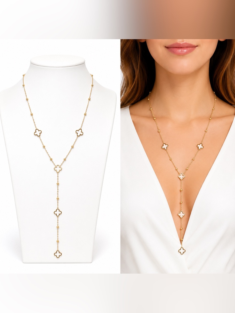 Stainless Steel Lariat necklace with crystals